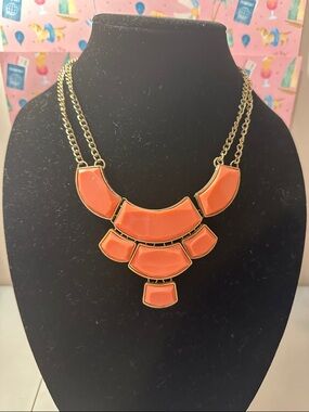 Gold-Tone Statement Bib Necklace in orange